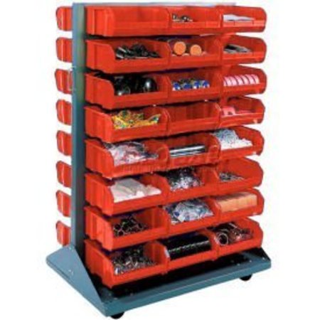 GLOBAL EQUIPMENT Mobile Double Sided Floor Rack - 96 Red Stacking Bins 36 x 54 550174RD